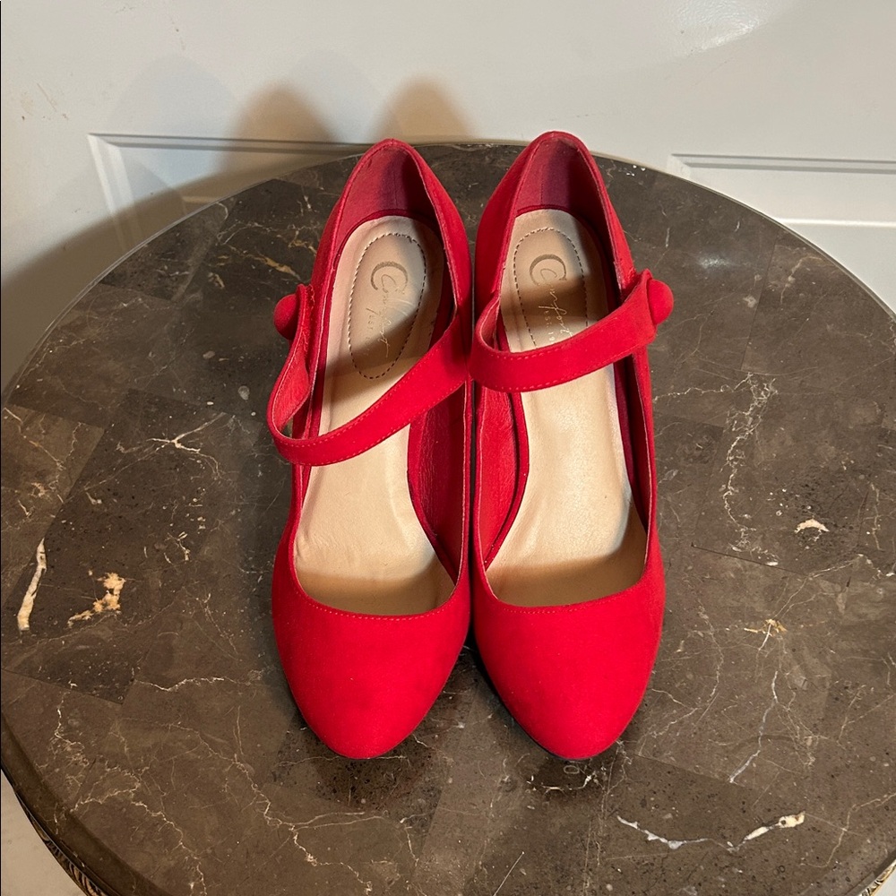 Comfortiva Vibrant Red Mary Jane Heels
